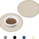 Silicone Pet Placemat for Dogs and Cats, Waterproof Non-Slip Pet Feeding Bowl Mats for Food Water, Small Medium Tray High-Lips Edge Eating Mat Prevents Messes from Spilling to Floor, Beige, 2 Pcs