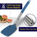 HOTEC Silicone Spatula Set of 2 Heat-Resistant 600F & BPA-Free Kitchen SaptulaTurner with Stainless Steel Handles, Slotted & Solid Spatulas for Nonstick Cookware, 13.7 Inch, Classic Blue