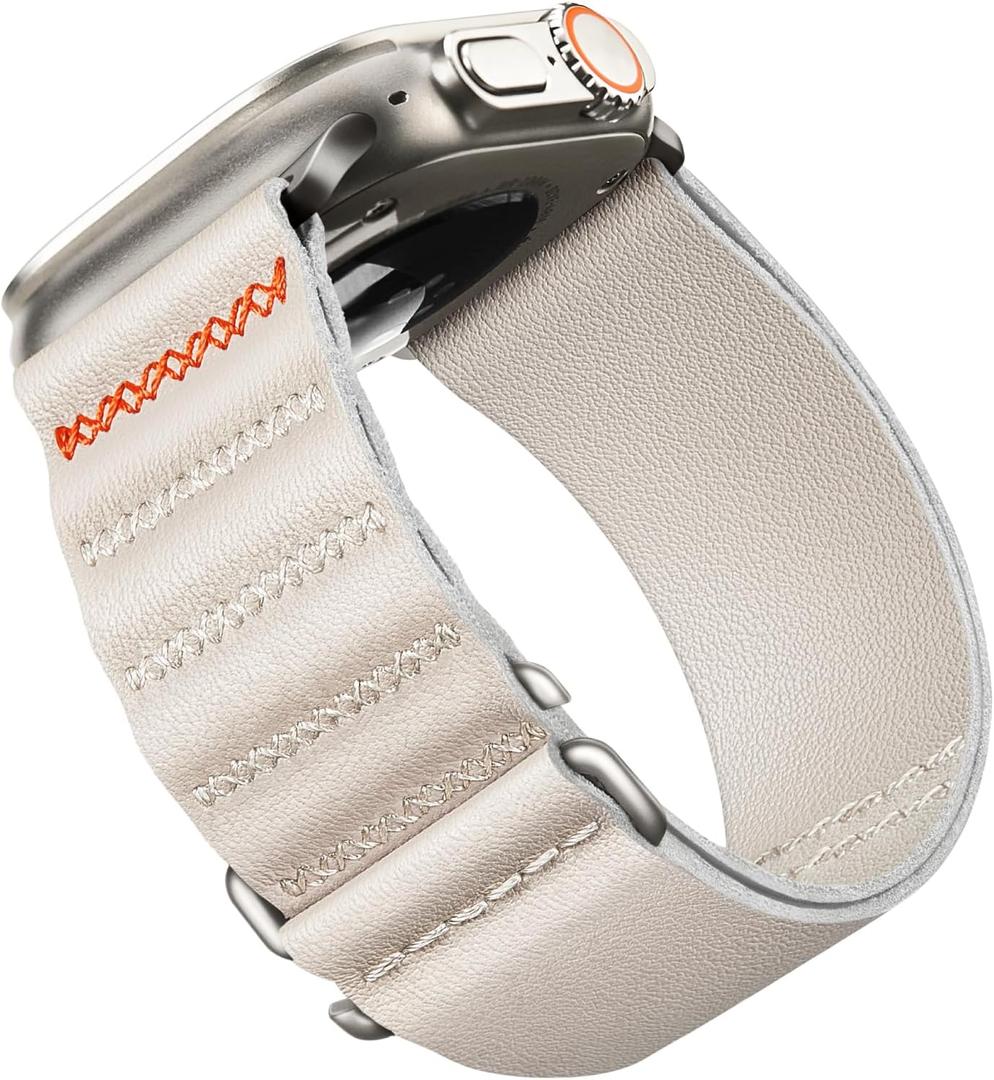 Suitisbest Sport Bands Compatible with Apple Watch Ultra Band 49mm 46mm 45mm 44mm 42mm 38mm 40mm 41mm, Stretchy Nylon Sport Loop Strap for iWatch Series 11 10 9 8 7 6 5 4 3 2 1, SE 3 2 1, Ultra 3 2 1 (Leather-Starlight)