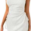 Acelitt Women's Summer Dresses 2026 Beach Casual Crewneck Loose Sundress Ribbed Cut Out Mini Dress (Large, White)