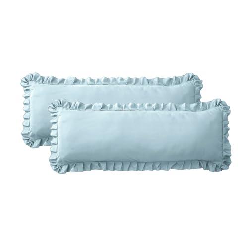 FMLIUY Ruffled Body Pillow Pillowcases Set of 2 – Soft Wrinkle Resistant Brushed Microfiber Body Pillowcases –Envelope Pillow Shams Festive Gift for Hotels, Guest Rooms 20x54 Inch (Baby Blue)