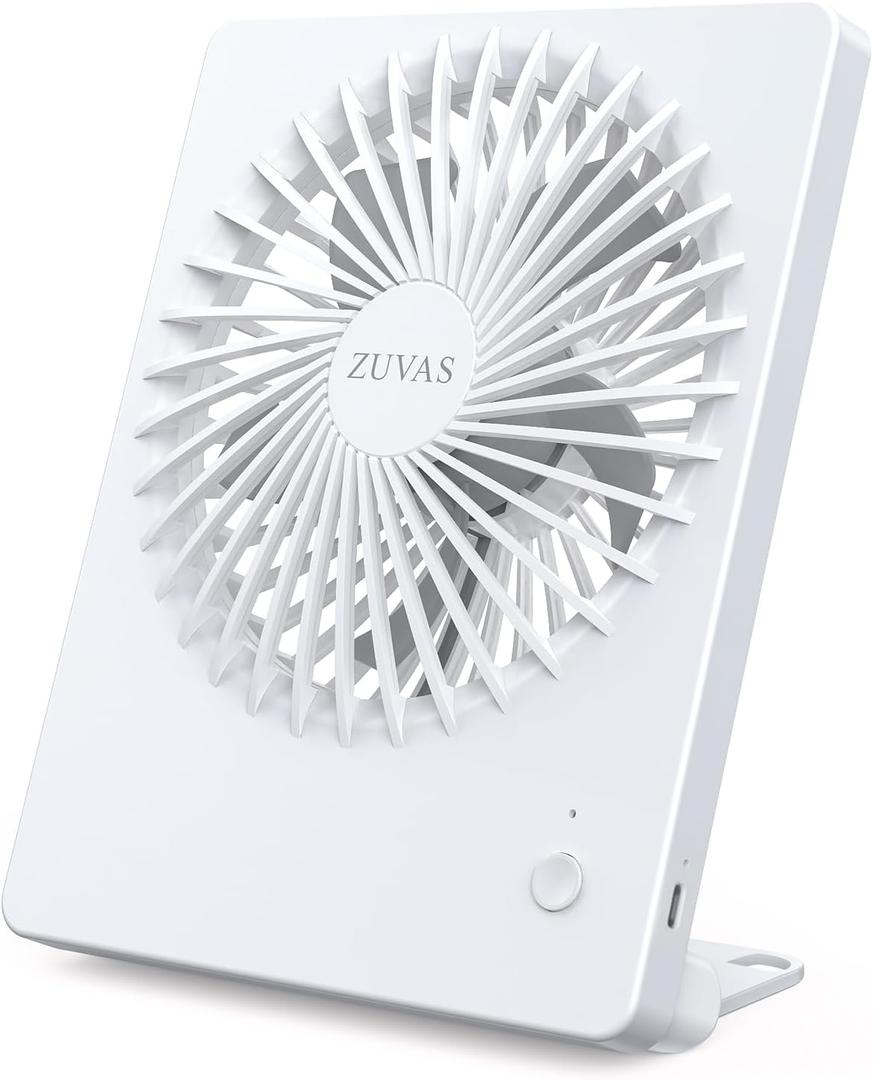 Zuvas Desk Fan Battery Operated Fan Rechargeable 180Tilt Folding Personal Fan Ultra Quiet Small Portable 3 Speed Adjustable Strong Wind Fan For Office Bedroom Home Desktop Camping (White)