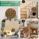 25" Artificial Boxwood Topiary Ball Trees with Rose Pink Flowers, Set of 2 UV Resistant No Fade Outdoor Faux Plants with Ground Spike, Fake Shrubs for Garden, Patio, Porch, Yard, Indoor Decor