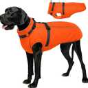 Lelepet Dog Winter Coat Waterproof Dog Jacket with Harness Built in Windproof Reflective Pet Coats for Small Medium Large Dogs, Thermal Fleece Lined Coats for Cold Weather Walking Hiking, Orange, XXL