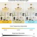 TXCSLY 48 Crystal Fandelier Ceiling Fan with Light, Retractable Ceiling Fans Chandelier Fan with Retractable Blades Dimmable Crystal Ceiling Fan Chandelier Fans for Bedroom Living Room-Gold