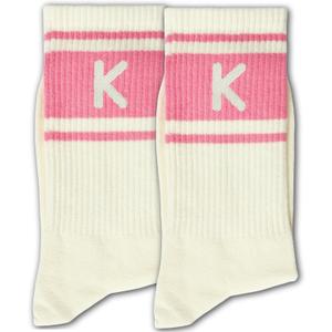 Pink and Off-white Striped Socks with The Letter (White)