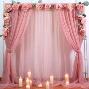 PARTISKY 20ft X 10ft Dusty Rose Tulle Backdrop Curtain for Parites, Sheer Backdrop Curtains Fabric Drapes for Wedding Ceremony Arch Party Stage Decorations