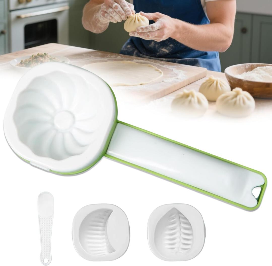 Baozi Maker,Dumpling Maker Press Bun Baozi Mold with 3 Shapes, Non-Stick Easy Release, Food-Grade Plastic, for Homemade Steamed Buns Empanadas Mooncakes Pastries  Dishwasher Safe (Green)