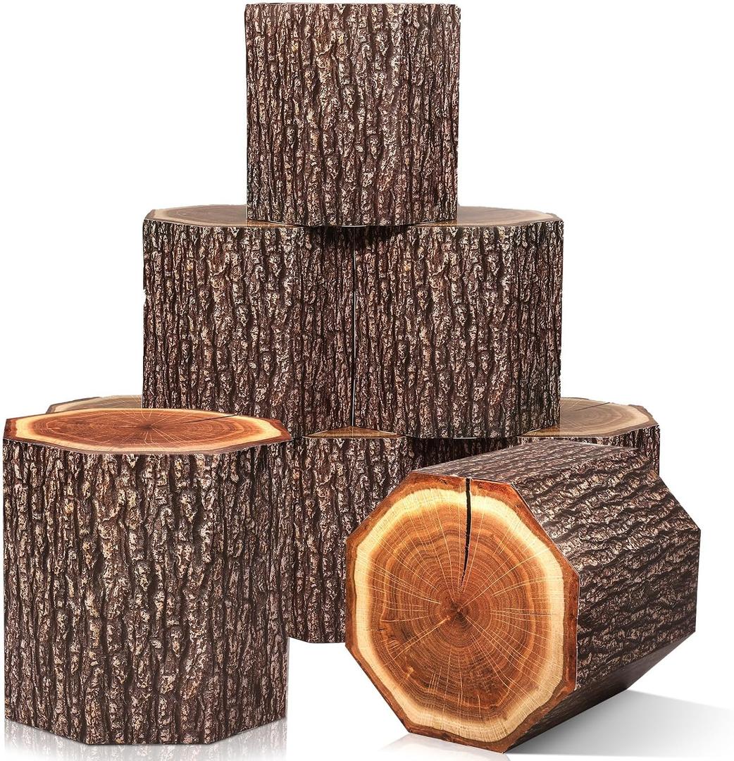 6 Pcs Western Cowboy Party Decorations Wood Grain Tree Stump Shaped Boxes Fake Tree Stump Large Boxes Cow girls Party Centerpieces for Fall Halloween Christmas Wedding Photo Booth Props Decorations