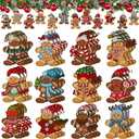 Christmas Tree Hanging Ornaments Set, 36Pcs Cute Wooden Gingerbread Man Ornaments for Xmas Tree Indoor Decor DIY Craft Party Supplies (Brown)