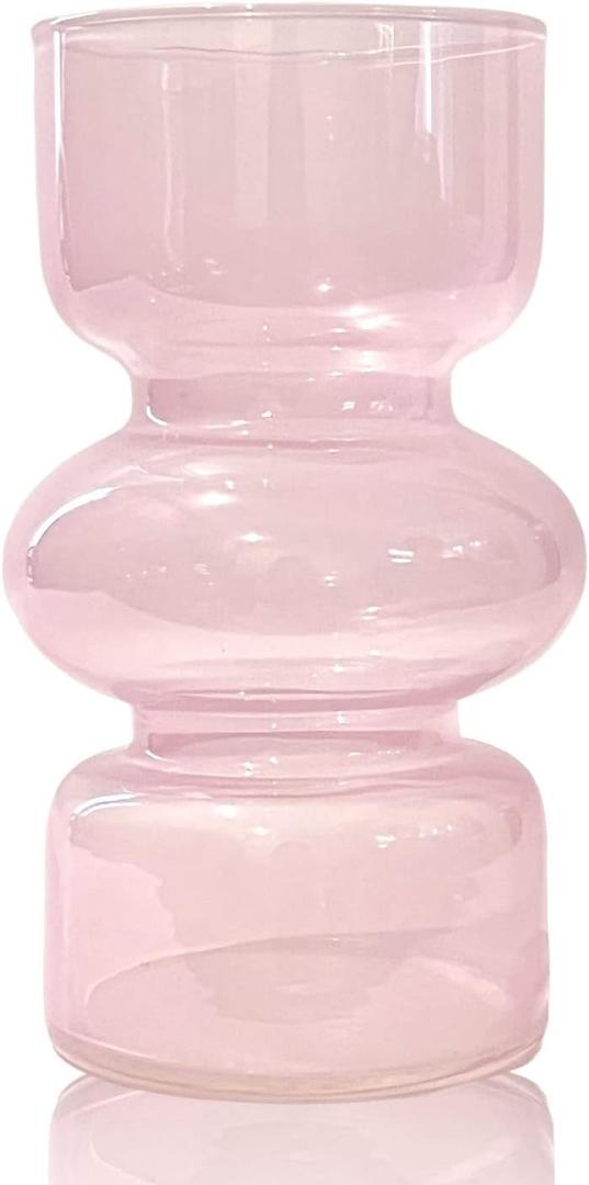 BLOFLO Pink Transparent Glass Hydroponic Vase, 7Inches Colored Glass Vase for Flower, Modern Geometric Three-Layer Floral Vases for Home Office Wedding Table Dcor(Pink)