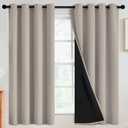 SimpleHome 100% Blackout Curtains for Bedroom,Thermal Insulated Natural Grommet Window Drapes Room Darkening Curtains for Living Room with Black Back,52 x 63 Inch,2 Panels
