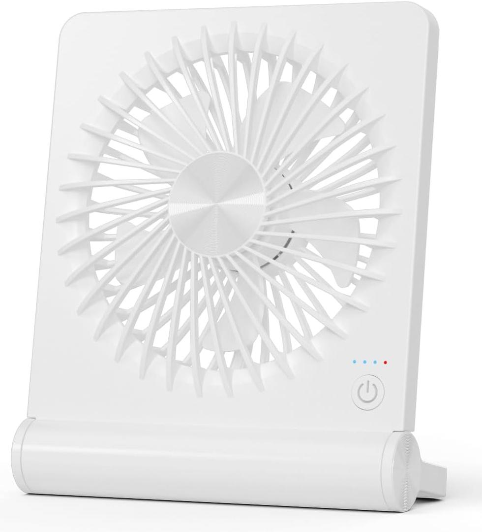 Small Desk Fan,Rechargeable USB Fan Battery Operated,Ultra Quiet, Strong Wind, 3 Speeds Travel Fans (White)