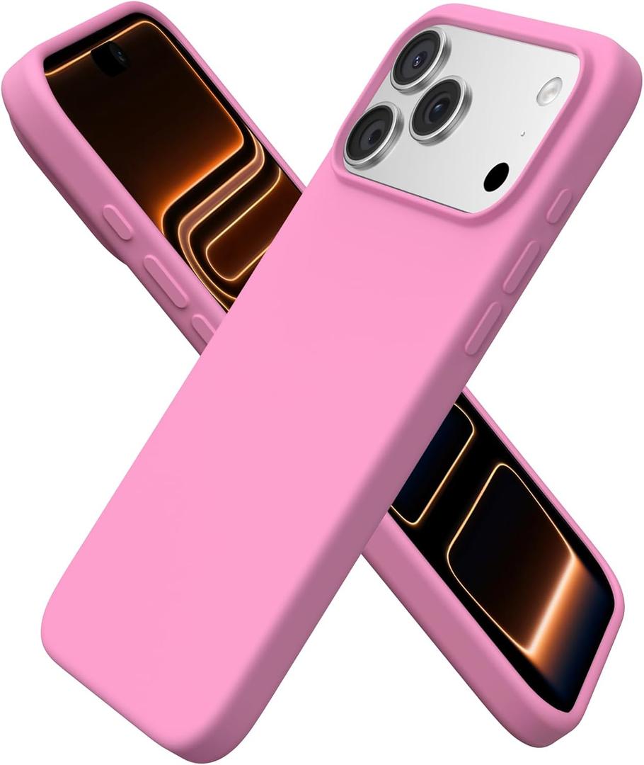ORNARTO Compatible with iPhone 17 Pro Max Case 6.9", Slim Liquid Silicone 3 Layers Soft Gel Rubber Shockproof Protective Cover with Anti-Scratch Microfiber Lining-Peach Pink