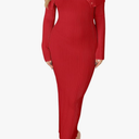 Saodimallsu Women's Off The Shoulder Sweater Dress Long Sleeve Bodycon Ribbed Knit Cocktail Party Formal Midi Dresses Medium