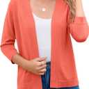 Bettysays Women's 3/4 Sleeve Open Front Cropped Cardigan Sweater Elegant Shrugs for Women (Small, A-16 Bright Orange)