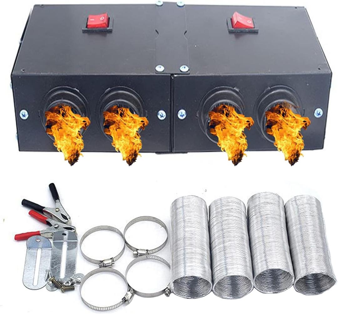 Car Battery Powered Heater,Portable Electric 12 Volt Camping Heaters for UTV and Truck Cab Seat Kit,Auto Vehicle Dash Heater,Windshield Window Defogger Defroster,12V 500W 4 Holes