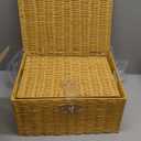 Wicker Storage Baskets with Lids, Set of 3 Decorative Storage Boxes For Organizing, Woven Baskets with Leather Lock and Handles (Beige)