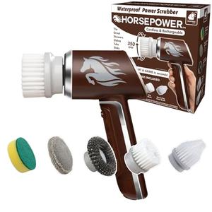 Horsepower Electric Power Scrubber, Waterproof, Spins 350 RPM, 5 Brush Heads, AS-SEEN-ON-TV, Cleans Dirt & Grime, Tile, Grout, Bathrooms, Kitchen, Auto Rims, Outdoor Furniture & More, Rechargeable Brown