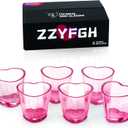 ZZYFGH 6 Pack Pink Shot Glasses Set, Heart Shaped Shot Glasses Set 1.5 oz Shot Glass with Heavy Base, Shot Glasses for Whiskey, Tequila, Vodka, Spirits & Liquors