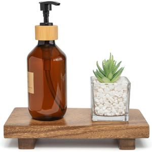 X-Small 8.5" Acacia Wood Riser Pedestal Stand, Farmhouse Bathroom and Kitchen Sink Decor, Decorative Wood Tray for Counter, Soap Dish Holder, Vanity Tray (XS: 8.5" x 4.0" x 1.57")