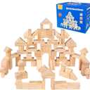 100 Pcs Kids Natural Colored Wood Building Block Toys Wooden Blocks Building Blocks for Toddlers Preschool Learning Toys Stacking Block Birthday Gifts for Toddlers