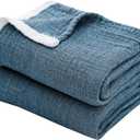 SE SOFTEXLY Cotton Muslin Throw Blanket for Adults,Breathable 4-Layer Yarn Dyed Linen Texture Gauze Blanket for Bed Sofa Couch,Super Soft Light Weight Blanket for All Season, (Throw-50" x 60", 1-vintage Blue)