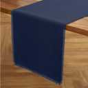 Solino Home Linen Navy Table Runner 72 Inches Long - Fringe, 100% Pure Linen Dining Table Runner 14 x 72 Inch for 4th of July, Summer