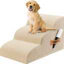 Romrol Dog Stairs Ramp for High Beds Couches, High Density Foam Pet Steps with Durable Non-Slip Waterproof Fabric Cover, Dog Stairs for Small Dogs or Cats or Pets, 3-Step,15 Inch,Beige