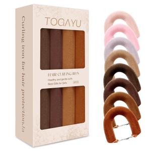 Heatless Curls Overnight Set - 8PCS Jumbo Velvet Hair Rollers to Sleep In, Soft Flexi Rods for No Damage Curls and Waves (Purple-Brown)