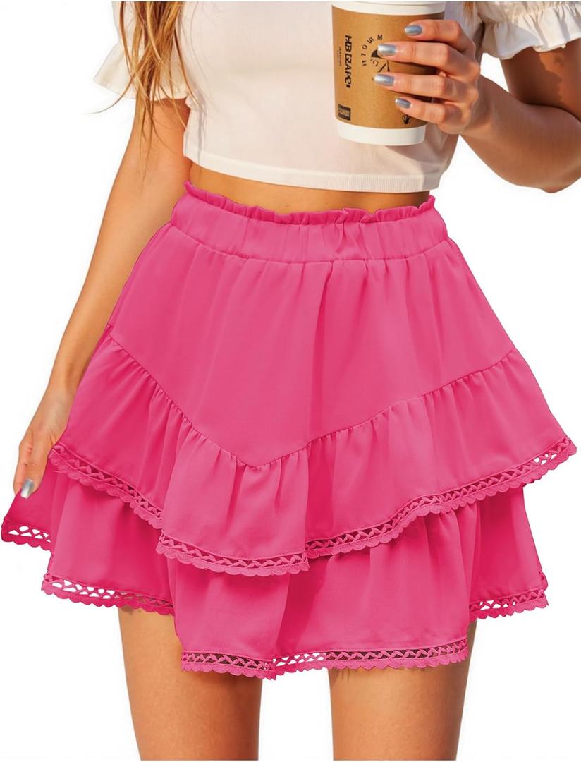 American Trends Skorts for Women Dressy Casual Flowy Shorts Boho Ruffle Tiered Skirts High Waist Mini Tennis Golf Skirt (L)