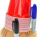2 Pcs Party Cup Holder with Marker Slot, Wooden Cup Organizer with 2 Markers, Mark Your Cup and Drink Up, Plastic Paper Cup Dispenser, Fits 10 12 16 18 oz Disposable Drinking Cups