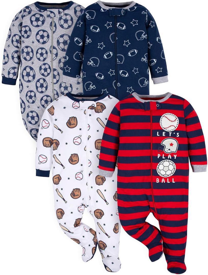 Gerber Baby Boy's 4 Pack Sleep 'N Play Footie, Sports Blue, 3-6 Months