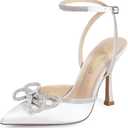 DREAM PAIRS Women's High Heels Destiny Closed Toe Strappy Heels Sexy Rhinestone Ankle Strap Pumps Wedding Bridal Party Dress Shoes Destiny (9.5, White)