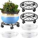 3 Pack Plant Caddy with Wheels Heavy Duty 11.8 Inches Metal Plant Stand with Wheels Plant Dolly Rolling Plant Stand Plant Roller with Casters for Indoor and Outdoor (3, Black)