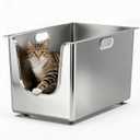 Stainless Steel Cat Litter Box with Wheels, High Side Metal Pan (22.5"x14.5"x12")