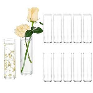 Hewory Cylinder Glass Bud Vases: Set of 9 Small Clear Skinny Single Flower Vase for Centerpieces - Minimalist Bulk Vases for Wedding Birthday Bridal Shower Party Events Table Decor, 5.91"(H)×1.8"(D)