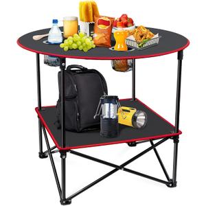 Portable Camping Table Folding Picnic Tables Lightweight Folding Table Waterproof Canvas Beach Table for Outside with 4 Cup Holders & Carry Bags for Camping, Beach, Campfires and Tailgating, 29*29*25