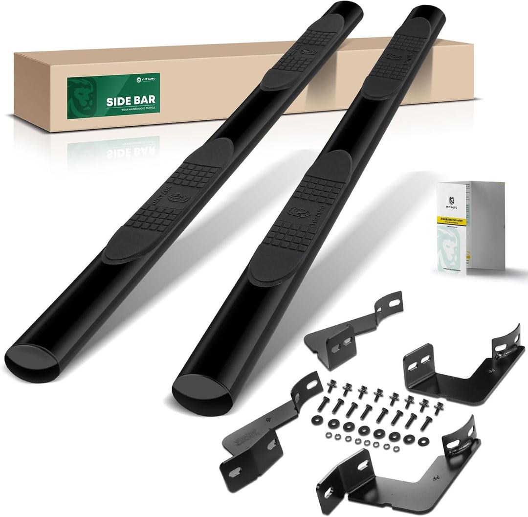 YHTAUTO 4 Inch Running Boards Side Steps Fit Toyota Tacoma 2005-2023, Extended/Access Cab, Oval Straight Carbon Steel Black Powder, Truck Cab Side Step Rails Off-Road Exterior Accessories, Set of 2 (Semi-gloss black)