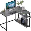Pamray 43 Inch L Shaped Computer Desk with Reversible Side Storage Shelves, Small Corner Desk for Small Space Home Office,Writing Study Table PC Desk for Bedroom,Espresso Gray