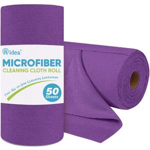 AIDEA Microfiber Cleaning Cloth Roll, 50PK, Reusable Paper Towels Tear Away Cloth, Microfiber Towels for Cars, Lint Free Cleaning Rags for House, Kitchen, Window, 11.5"11.5", Purple