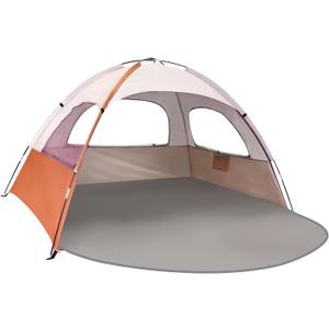 NXONE Beach Tent Sun Shade Shelter for 3/4/6 Person Person with UV Protection, Extended Floor, 3 Mesh Roll Up Windows & 8.0/8.5mm Fiberglass RodsCarry Bag Included (Orange White)