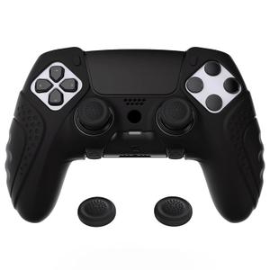 PlayVital Guardian Edition Anti-Slip Ergonomic Silicone Cover Case for ps5 Edge Controller, Soft Rubber Protector Skin for ps5 Edge Wireless Controller with Thumb Grip Caps - Black