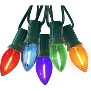 C7 LED Christmas Lights, 12FT Outdoor Multicolor String Lights with 12 Vintage C7 Bulbs, Indoor/Outside Hanging Decor for Porch, Patio, Garden, Backyard, Balcony, Holiday Party & Xmas Tree