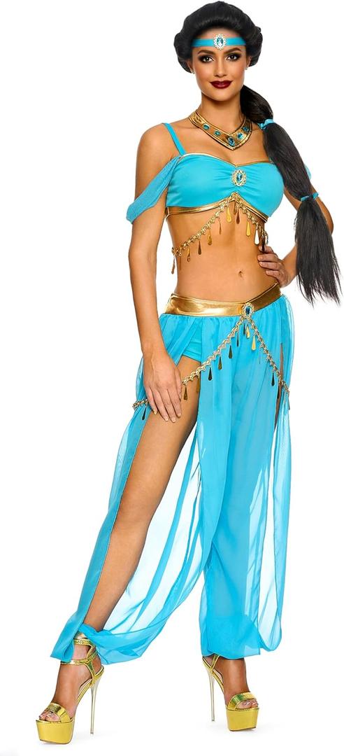 Spooktacular Creations Arabian Princess Costume Women, Fairy Dance Outfit Adult Teal Fancy Set for Halloween Cosplay Parites (Large)