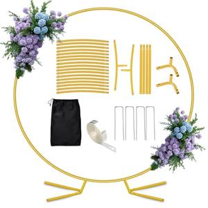 8FT Round Arch Backdrop Stand, Gold Circle Balloon Arch Frame Stand Heavy Duty Wedding Arches with Upgrade base for Ceremony Birthday Party Anniversary Bridal Graduation Decoration