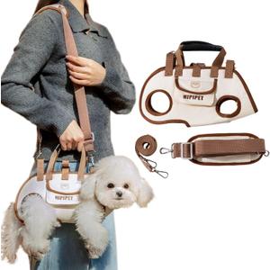 Dog Full Body Lift Harness for Small Dogs, Hands Free Shoulder Yorkie Carrier, Adjustable Breathable Vest Straps with Small Puppy Treat Bag (L(14.33~19.84lbs)