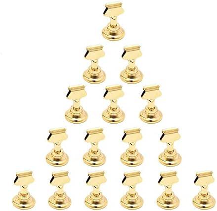 Urban Deco 16 Pieces Table Card Holder Place Card Holders 1.7 inches Gold Steel Card Holders for Photos, Food Signs, Memo Notes, Weddings, Restaurants, Birthdays. (Gold)