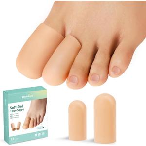 Welnove Gel Toe Cap and Protector - Silicone Toe Covers - Toe Cushions for Pain Relief, Missing or Ingrown Toenails, Corns, Calluses, Blisters (4 Large + 8 Medium, Beige), FSA or HSA Eligible