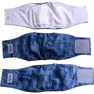 JoyDaog Jean Belly Bands for Small Dog Diapers Male Reusable Puppy Wrap XS, Pack of 3